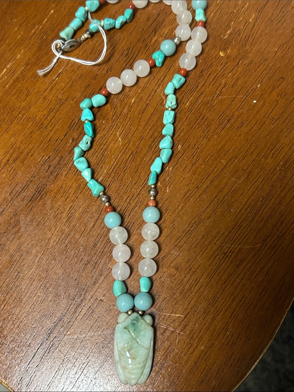 Turquoise and Rose Quartz Beaded with Jade Pendant Necklace - Women Jewelry